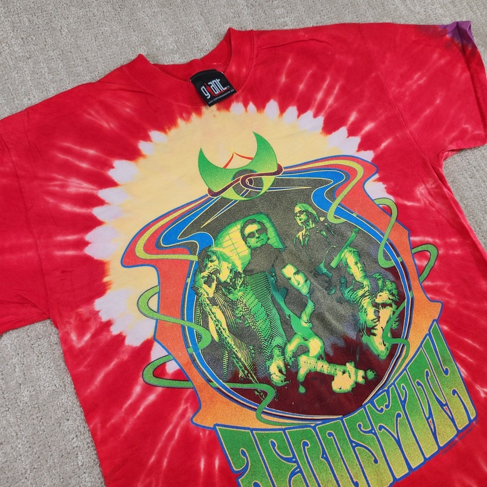Vintage Aerosmith Shirt Men Medium Giant Tag Tie Dye Band Tee‎ Y2K Steven Tyler